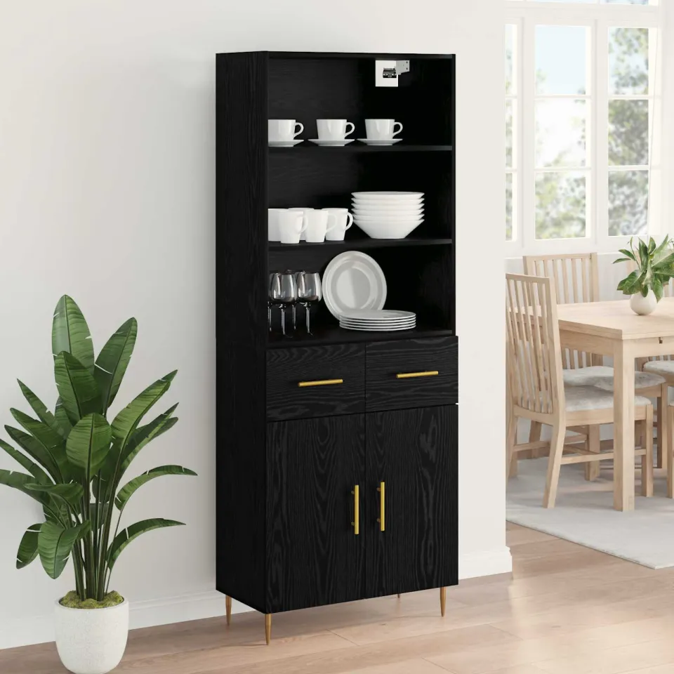 vidaXL Hoge kast Zwart Eiken 69,5 x 34 x 180 cm Bewerkt hout, foto 4