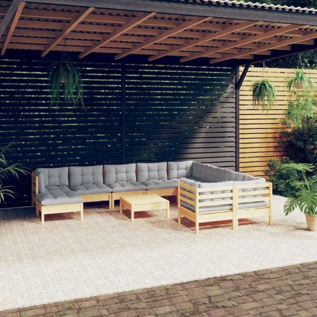 vidaXL 11-delige Loungeset met kussens grenenhout wit, foto 2