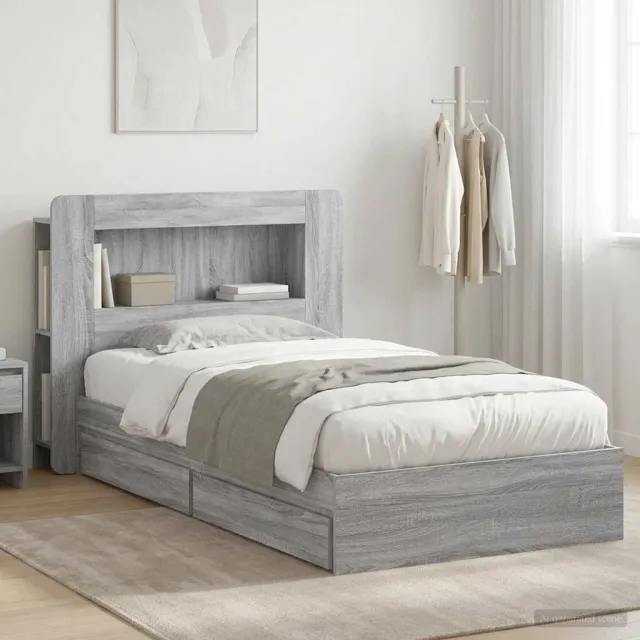 vidaXL Bedframe met opslag Grijs Sonoma 90 x 190 cm Bewerkt hout