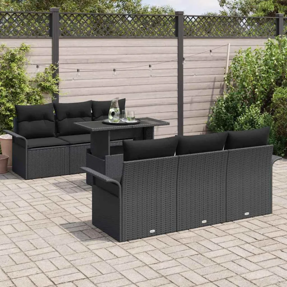 vidaXL Tuin Sofa Set 7 st Zwart poly rattan, foto 3