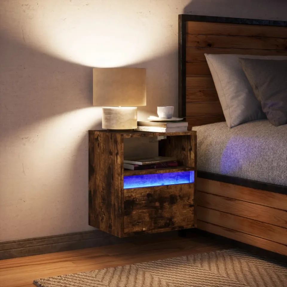 vidaXL Nachtkastje met LED's wandgemonteerd gerookt eikenkleurig, foto 2