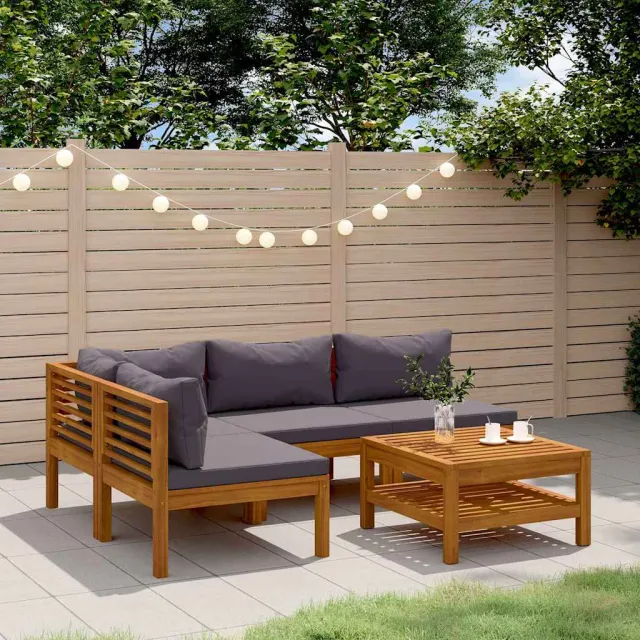 vidaXL 5-delige Loungeset met kussens massief acaciahout grijs, foto 2