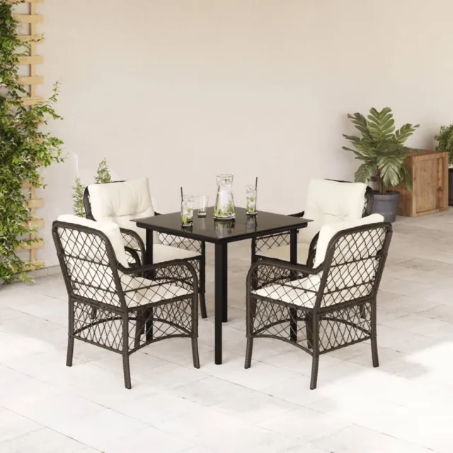 vidaXL 5-delige Tuinset met kussens poly rattan bruin, foto 2