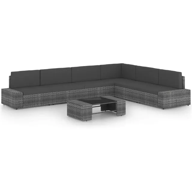 vidaXL 7-delige Loungeset met kussens poly rattan grijs