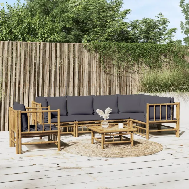 vidaXL 7-delige Loungeset met kussens bamboe donkergrijs Bruin