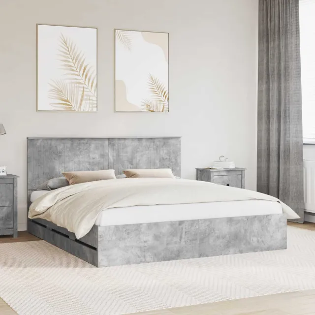 vidaXL Bedframe met lade Beton Grijs 180 x 200 cm Ingenieurshout