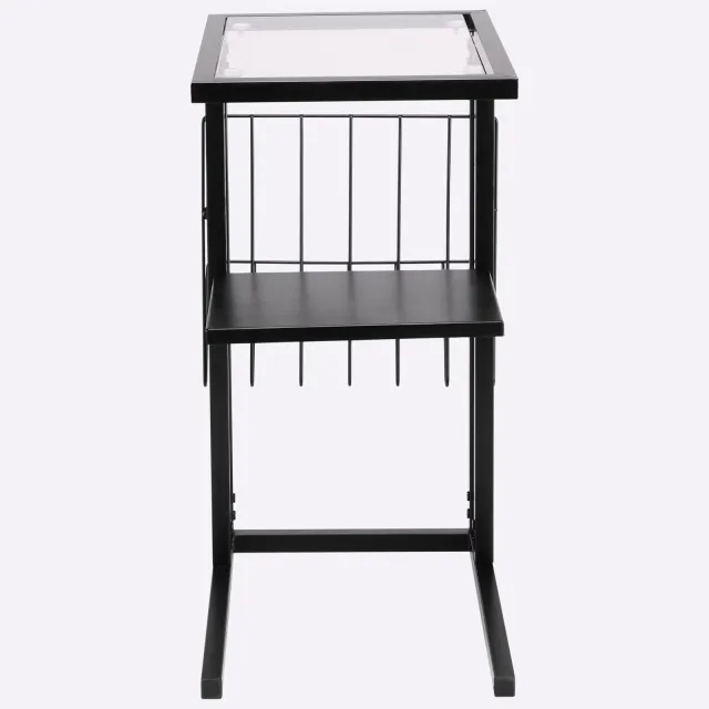 bijzettafel met glasplaat en tijdschriftenhouder zwart