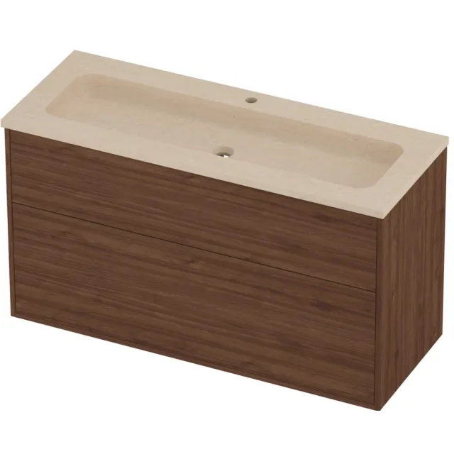 Proline Rollo Badmeubelset Hardsteen Elegant 1 Kraangat 120x46x67 cm Sand Stone Indian Walnut Houtlook