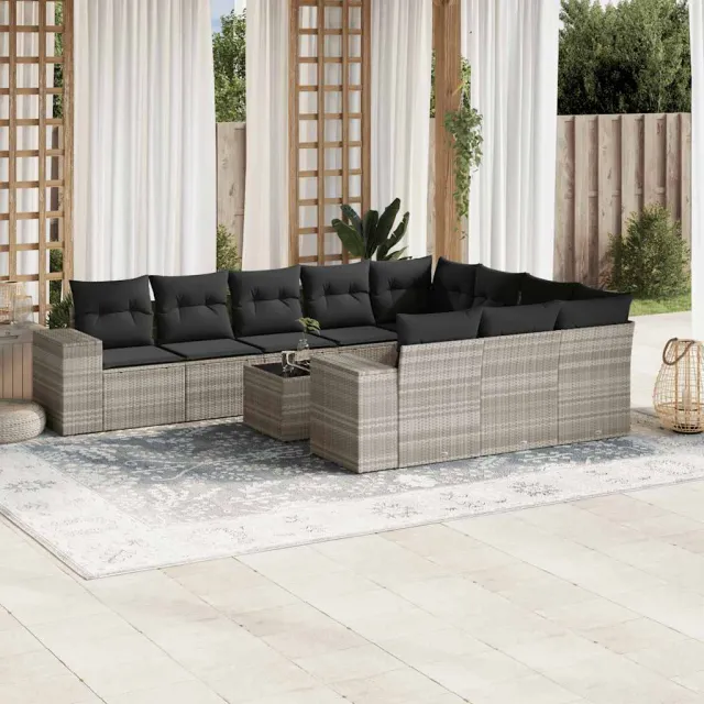 vidaXL 11-delige Loungeset met kussens poly rattan lichtgrijs grijs, foto 2