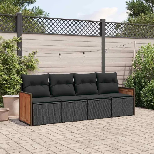 vidaXL 4-delige Loungeset met kussens poly rattan zwart, foto 2