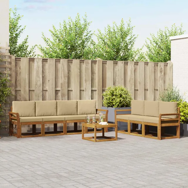 vidaXL Buiten bankenset 8 st 7-zits Natuurlijk en Beige