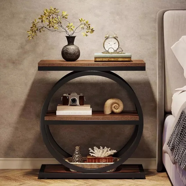 Zoranta Industriële Consoletafel - Bijzettafel met Rond Frame en Verstelbare Voetsteunen - Bewerkt Hout, Waterdicht en Krasbestendig - Voor Woonkamer, Hal en Entree Bruin