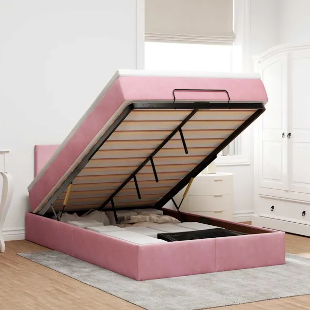 vidaXL Bed poef met matras en LED's 120x190 cm fluweel roze
