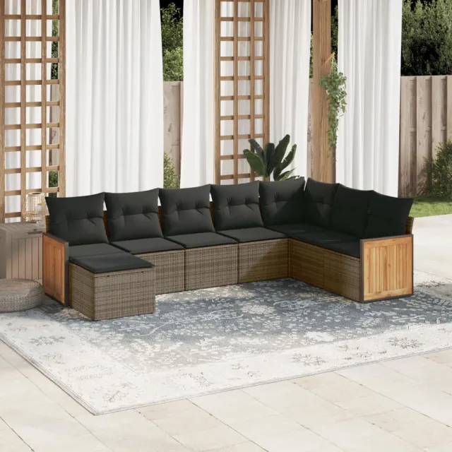 vidaXL 8-delige Loungeset met kussens poly rattan grijs, foto 2