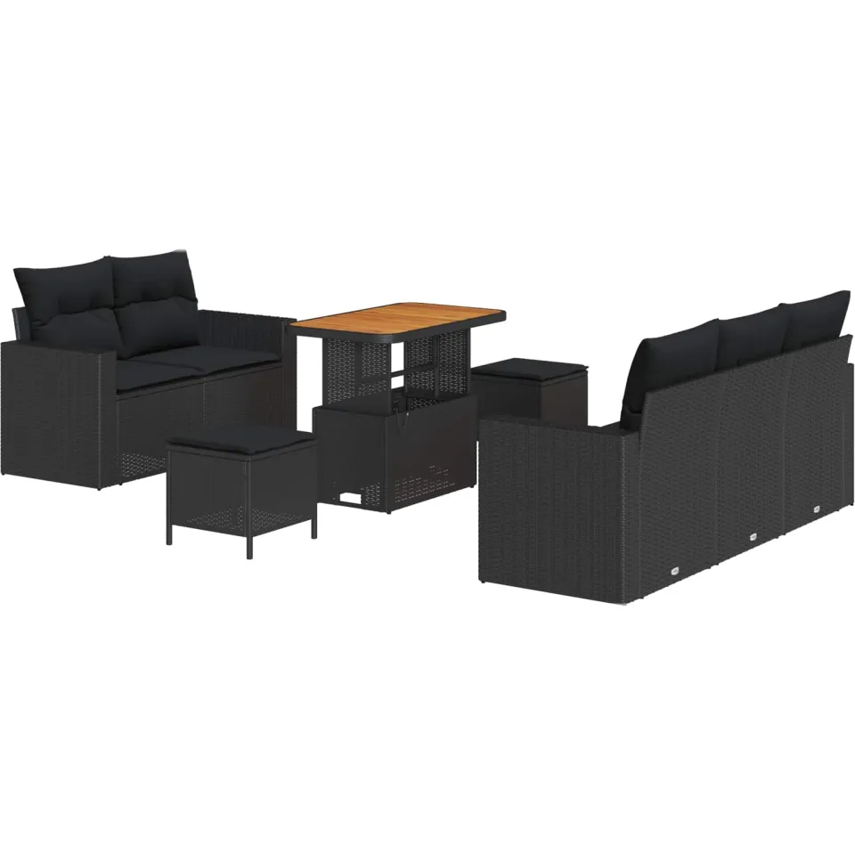 vidaXL Tuin Sofa Set met kussen 8 pcs Zwart poly rattan