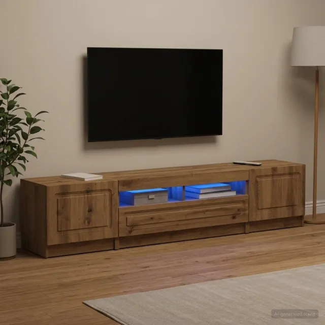vidaXL LED tv-meubel UTRECHT 3 st Artisanaal eiken Bewerkt hout Grijs