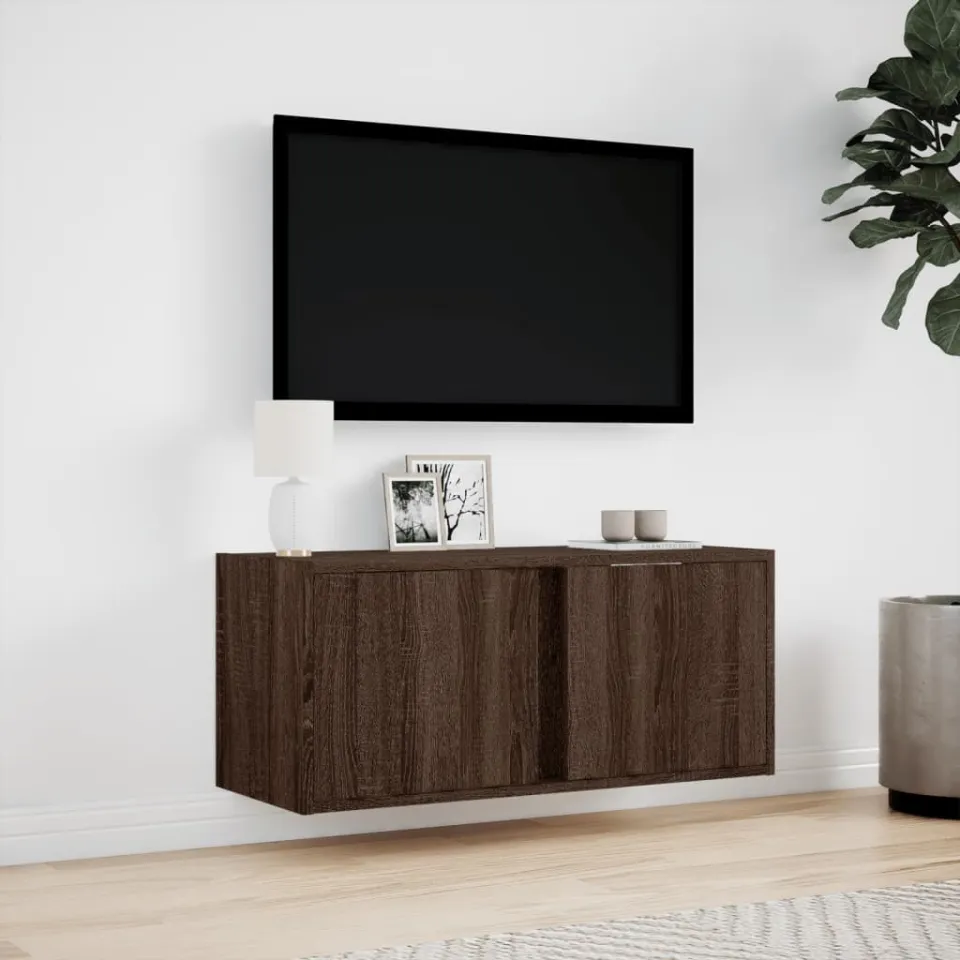 vidaXL Tv-wandmeubel met LED-verlichting 80x31x35 cm bruin eikenkleur, foto 2