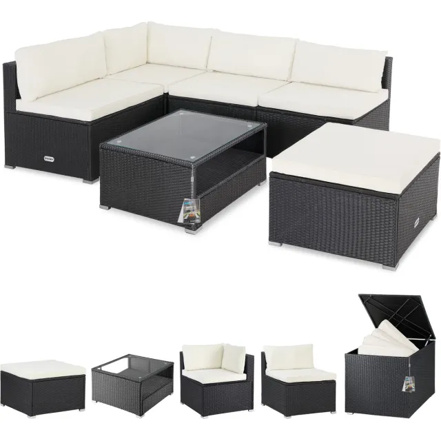 Casaria Polyrattan XL Lounge - Kussens en Kussenbox - Zwart/Crème Zwart Creme