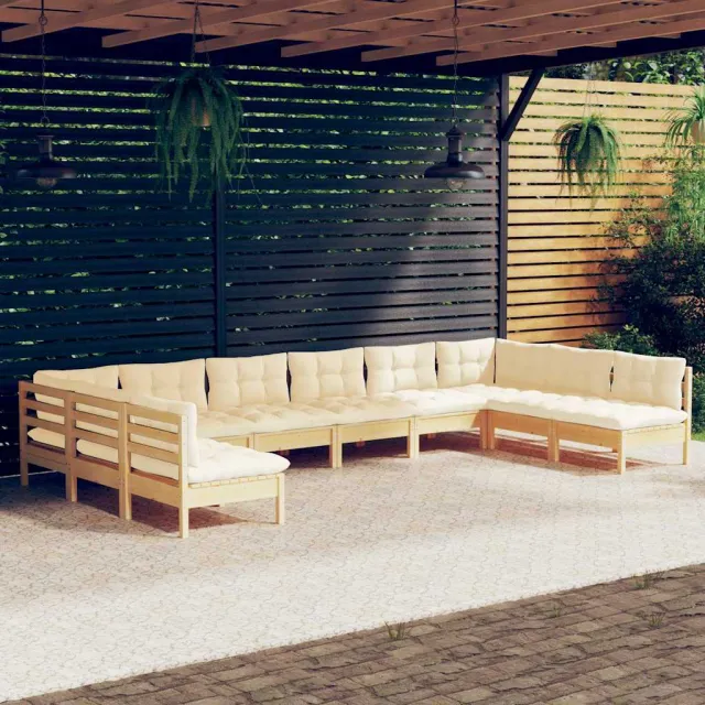 vidaXL 10-delige Loungeset met crèmekleurige kussens grenenhout, foto 2