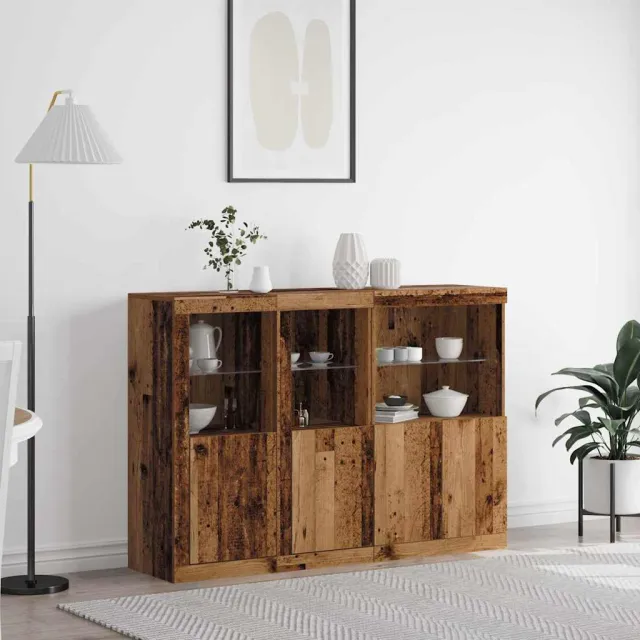 vidaXL LED Sideboard Oud hout 142,5 x 37 x 100 cm Bewerkt hout Bruin