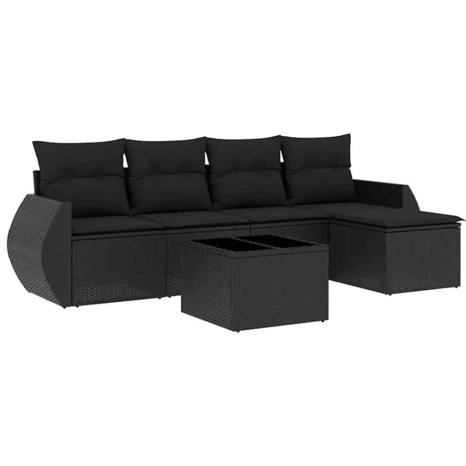 vidaXL 6-delige Loungeset met kussens poly rattan zwart, foto 3