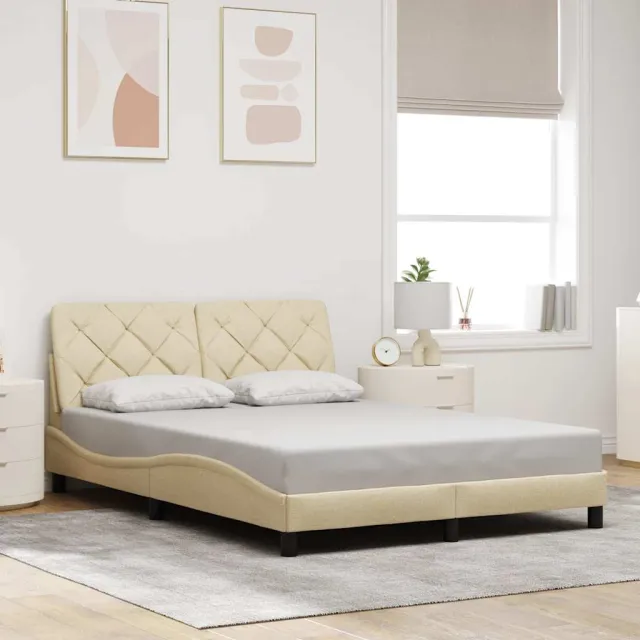 vidaXL Bedframe zonder matras stof crèmekleurig 140x200 cm