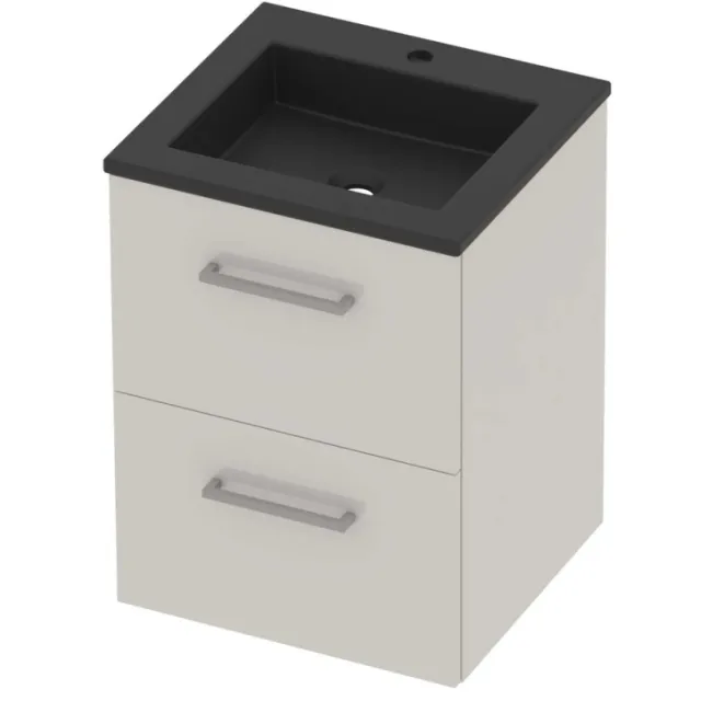 Basic-Line Aura 46 Badmeubelset Acryl 1 Kraangat Voor Grepen 50x46x62 cm Ice White Mat Zwart