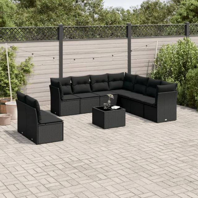 vidaXL 10-delige Loungeset met kussens poly rattan zwart, foto 2