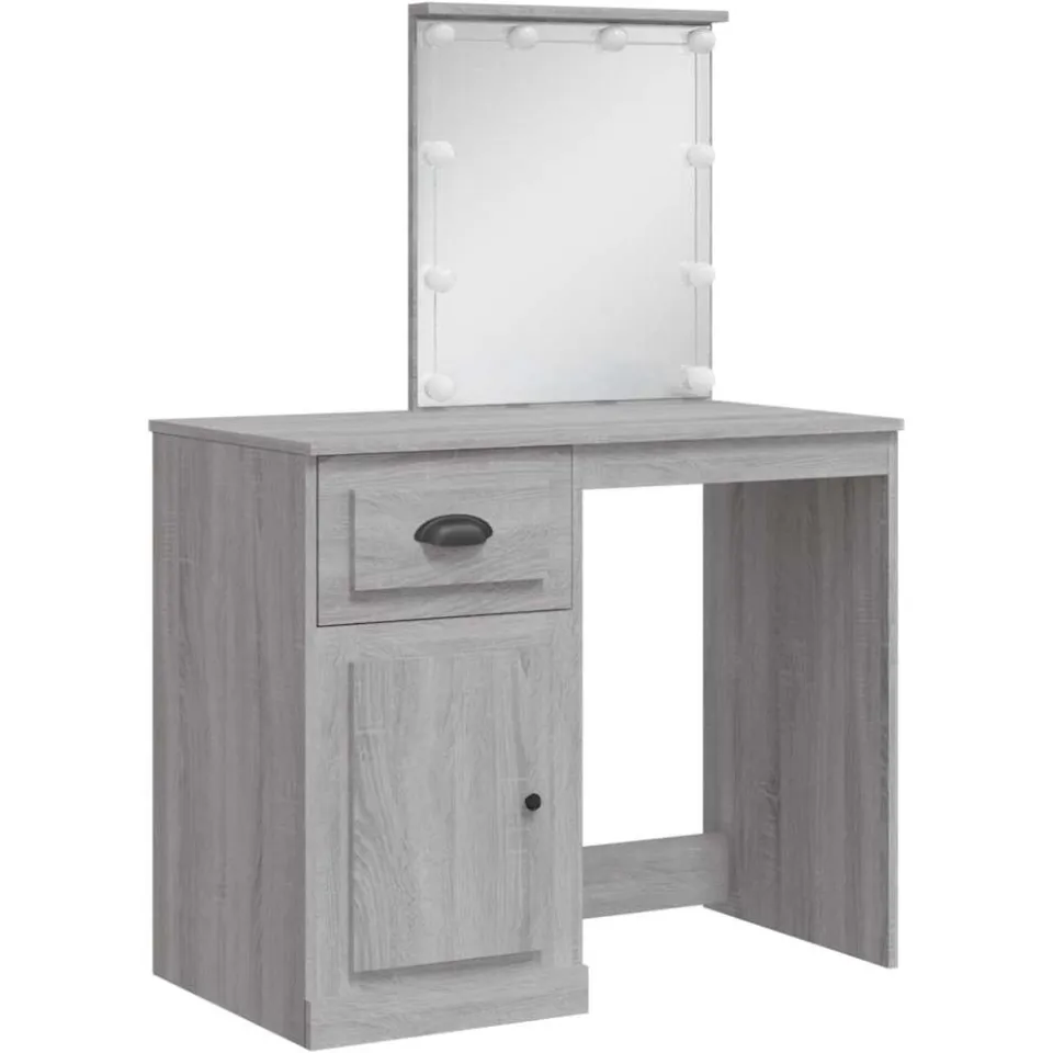 vidaXL Kaptafel met LED-verlichting 90x42x132,5 cm grijs sonoma Bruin