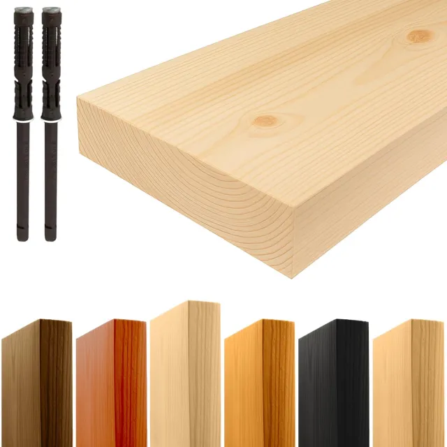 WDN CRAFT 60x20x3,3 cm massief houten handgemaakte zwevende plank - Wandplank van hout, eenvoudig te monteren - Inclusief montagemateriaal - Duurzaam en stabiel ruw (kleurloze vernis) multi