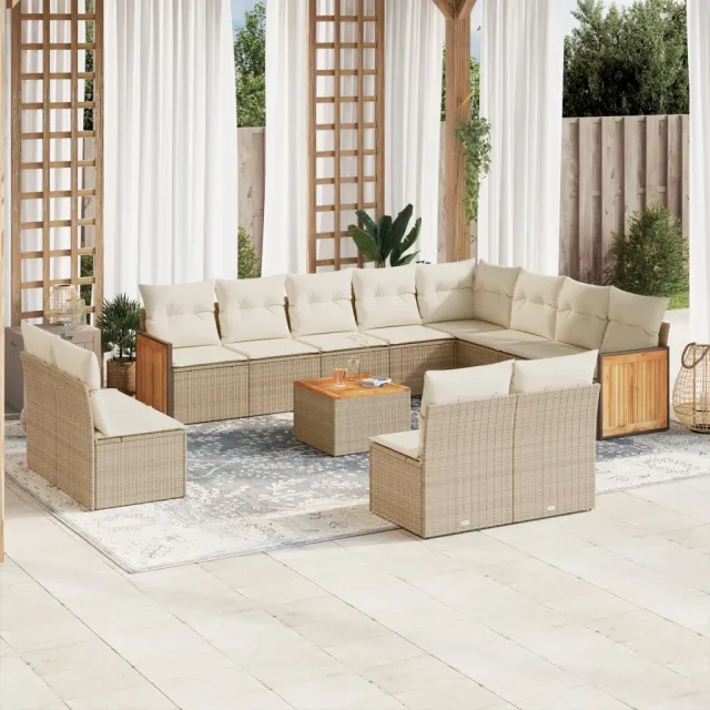 vidaXL 13-delige Loungeset met kussens poly rattan beige, foto 2