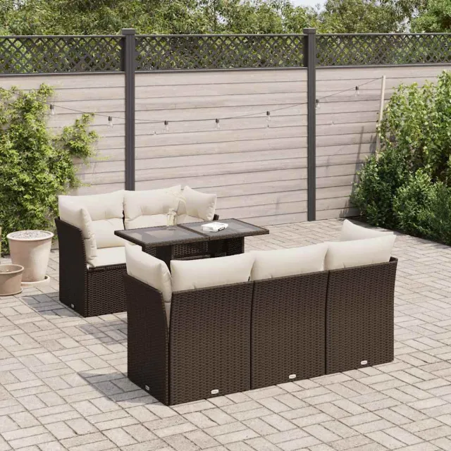 vidaXL 6-delige Loungeset met kussens poly rattan bruin, foto 2