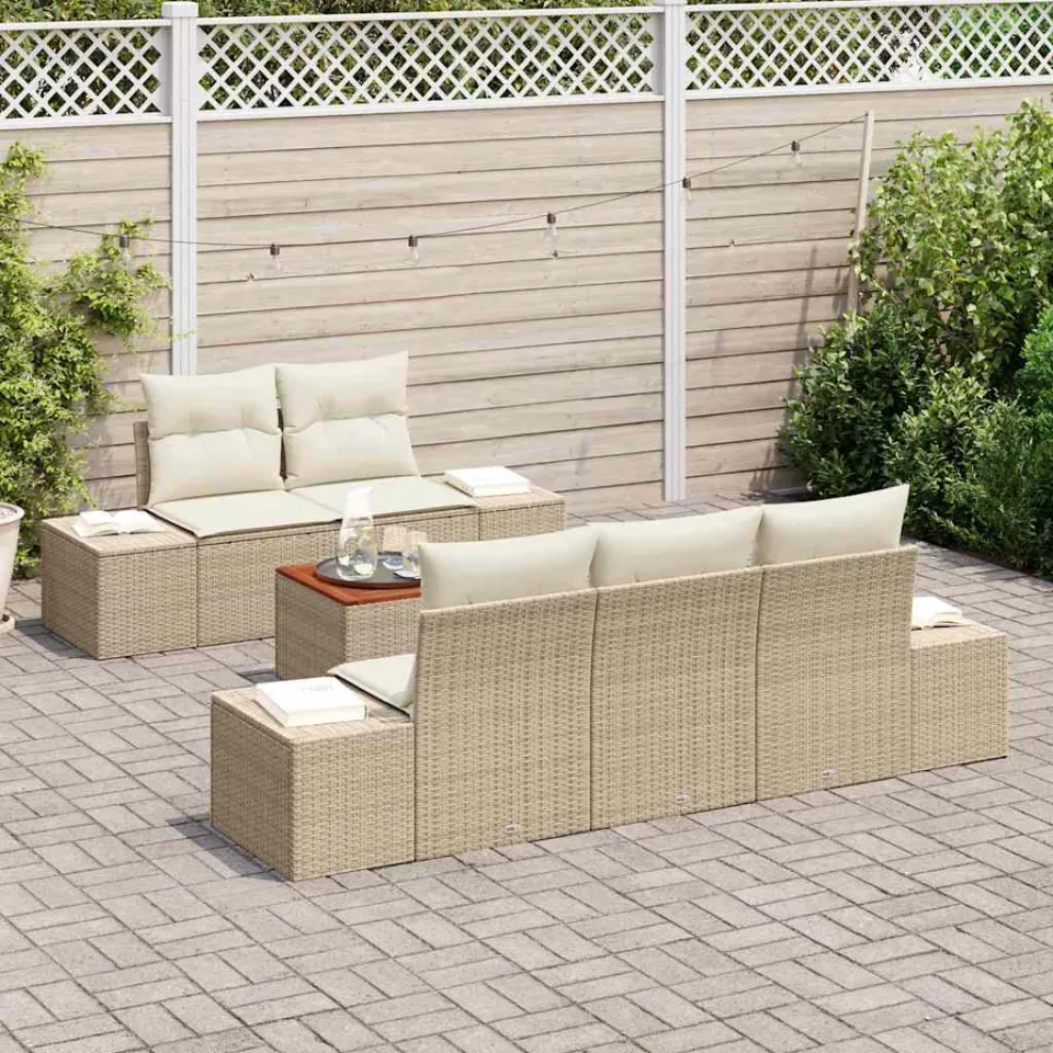 vidaXL Tuinbankenset 6 st Beige en Crème poly rattan, foto 3