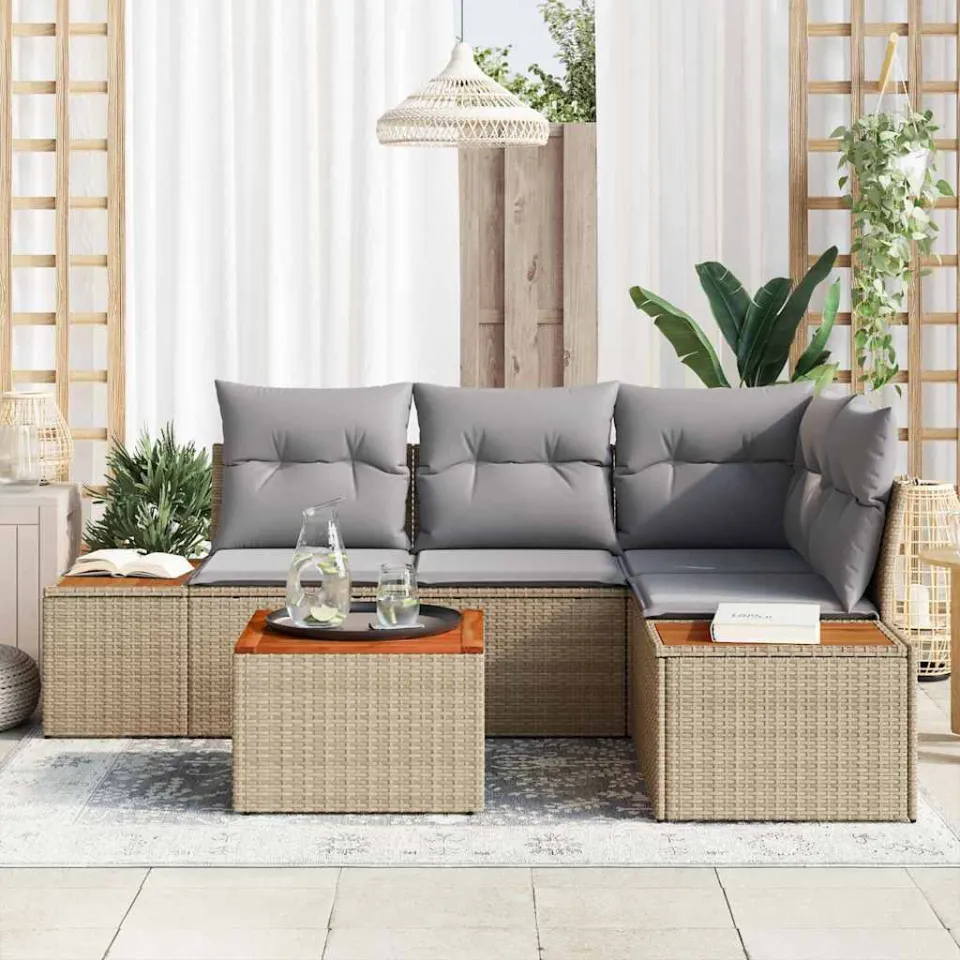 vidaXL Tuinbankenset 5 st Beige Poly riet, foto 3