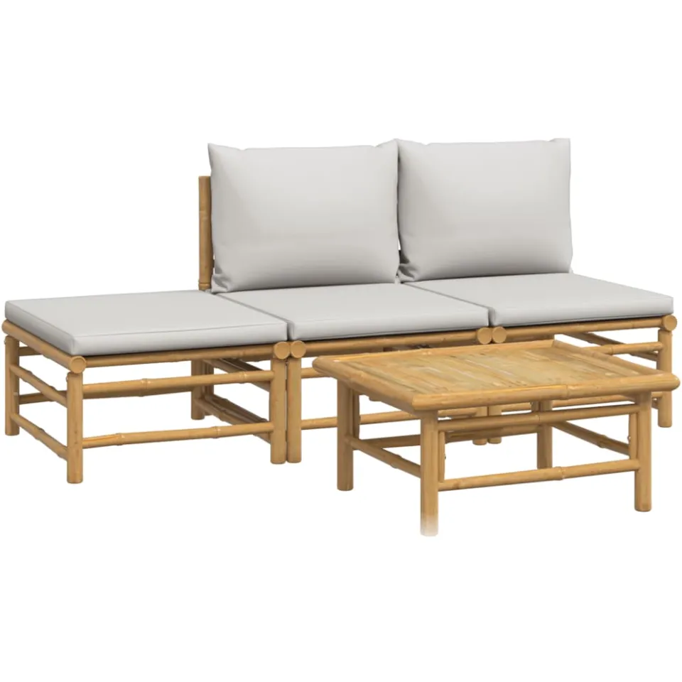 vidaXL 4-delige Loungeset met kussens bamboe lichtgrijs Bruin