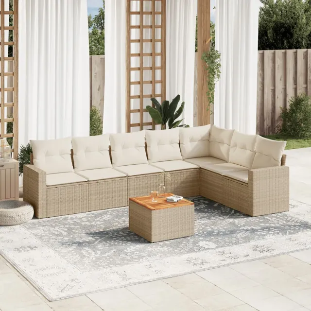 vidaXL 8-delige Loungeset met kussens poly rattan beige, foto 2