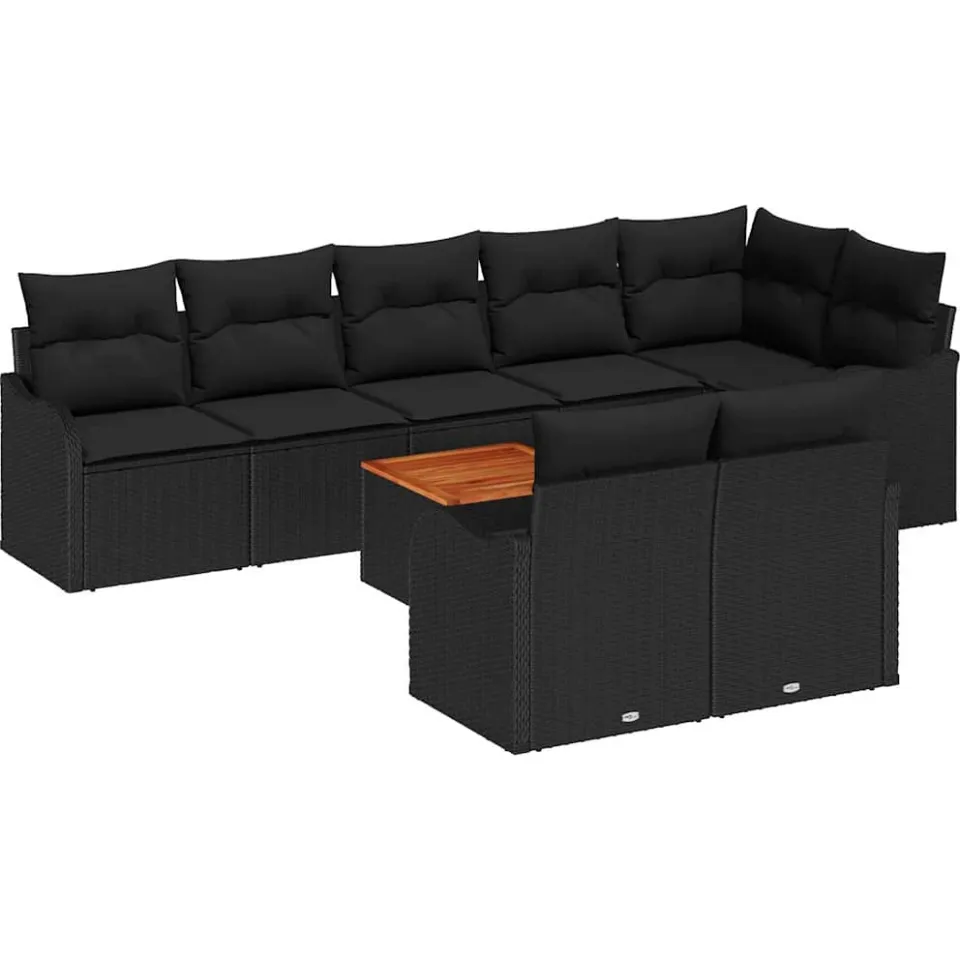 vidaXL Tuinbankenset 9 st Zwart poly rattan