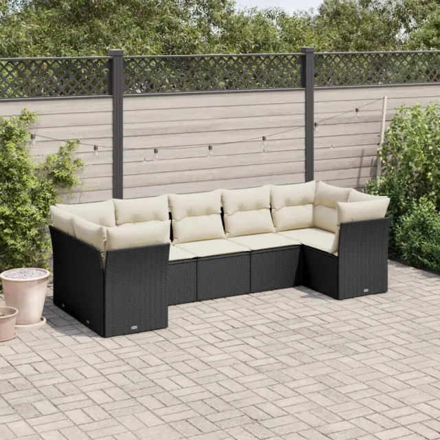 vidaXL 7-delige Loungeset met kussens poly rattan zwart, foto 2