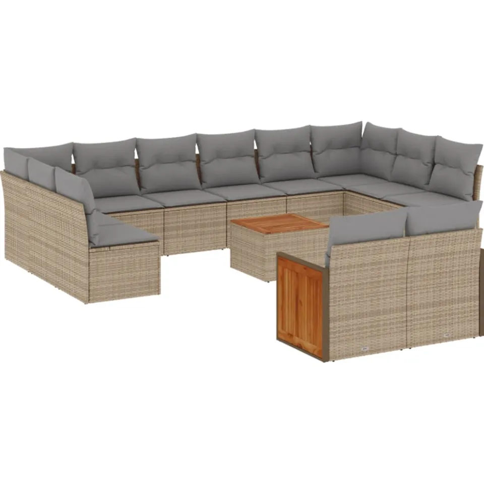 vidaXL 13-delige Loungeset met kussens poly rattan beige, foto 3