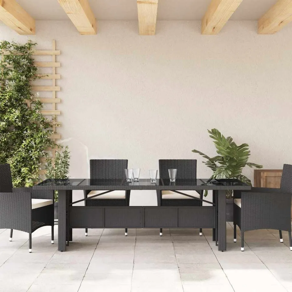 vidaXL Tuintafel met glazen blad 240x90x75 cm poly rattan zwart, foto 3