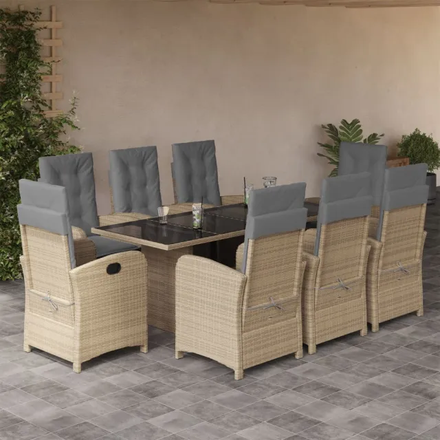 vidaXL 9-delige Tuinset met kussens poly rattan gemengd beige, foto 2