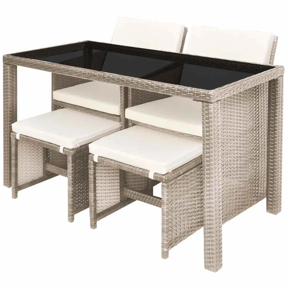 vidaXL 5-delige Tuinset met kussens poly rattan beige, foto 4