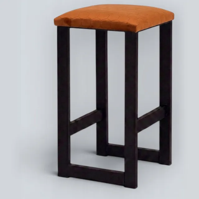 Taborecik Stijlvolle Metalen Hoker met Velours Zitting - Zwart & Beige Hexagon