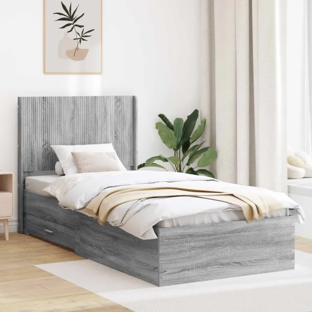 vidaXL Bedframe met opbergruimte en hoofdbord Grijs Sonoma