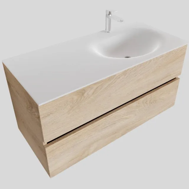 Boss & Wessing Badkamermeubel Solid Surface BWS Stockholm 100x46 cm Rechts Wood Washed Oak (1 kraangat) Houtlook