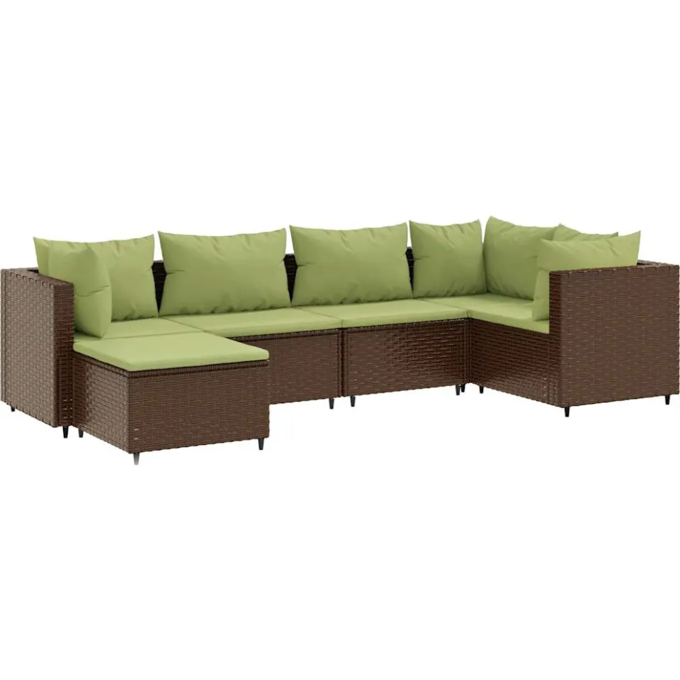 vidaXL 6-delige Loungeset met kussens poly rattan bruin