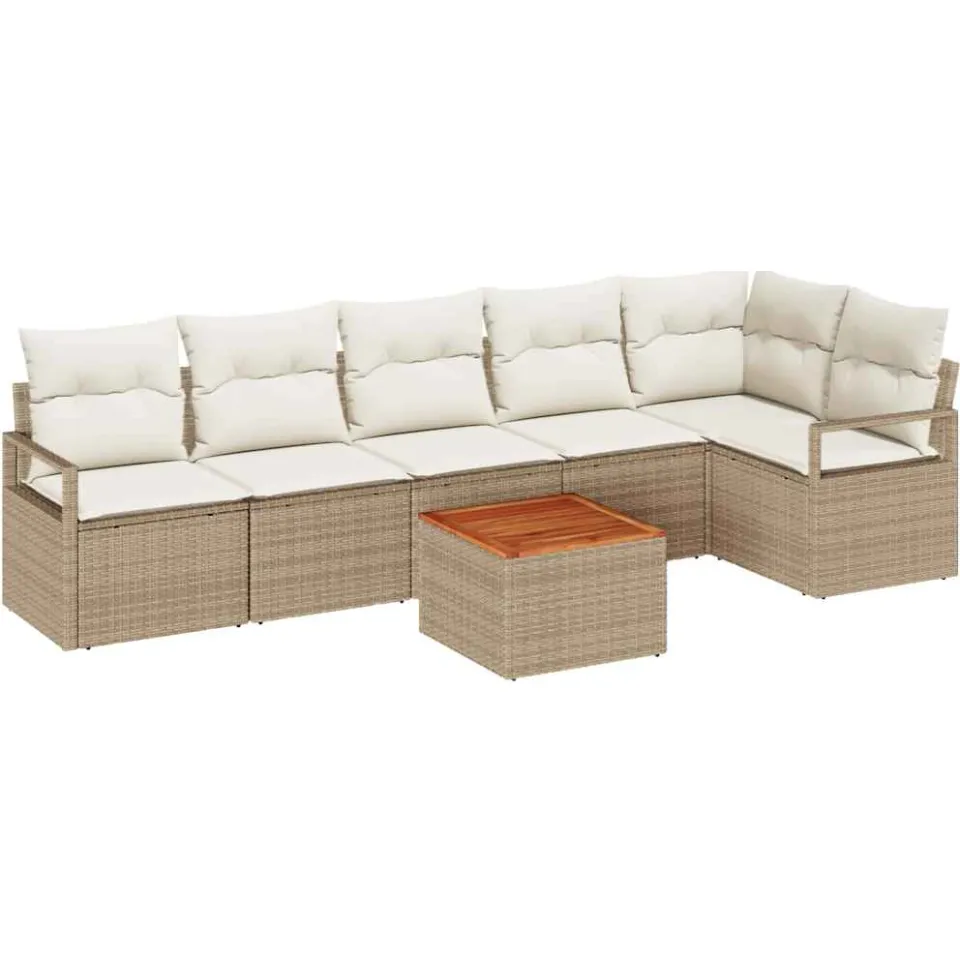 vidaXL Tuinbankenset 7 st Beige en Crème poly rattan