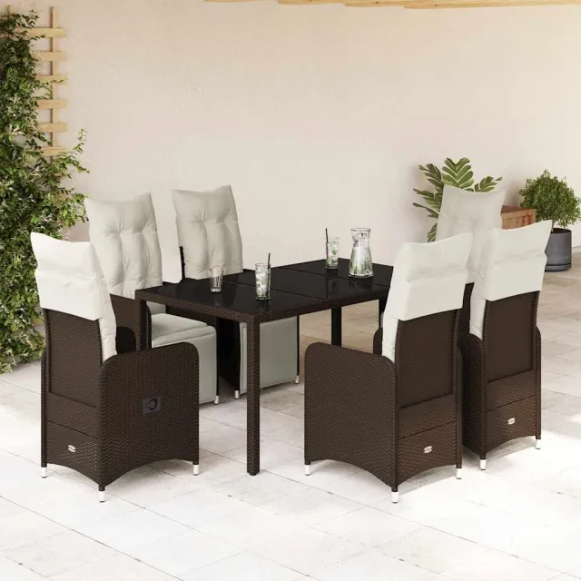 vidaXL 7-delige Bistroset met kussens poly rattan bruin, foto 2