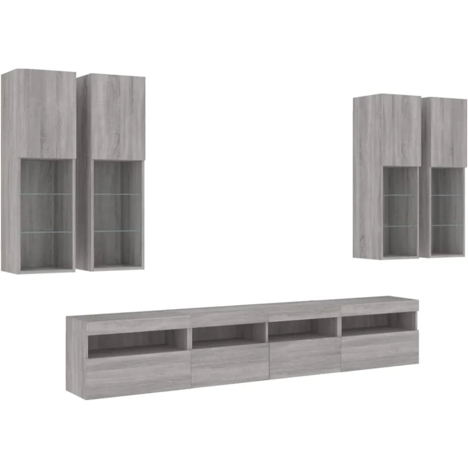 vidaXL 7-delige Tv-wandmeubelset met LED-verlichting grijs sonoma