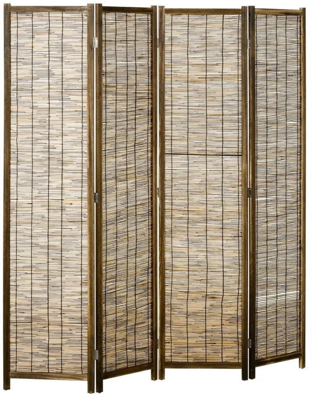 Atlasyx kamerscherm - Roomdivider - Scheidingswand - Privacyscherm - 4 panelen - Opvouwbaar - 160 x 1,8 x 170 cm - Naturel/bruin
